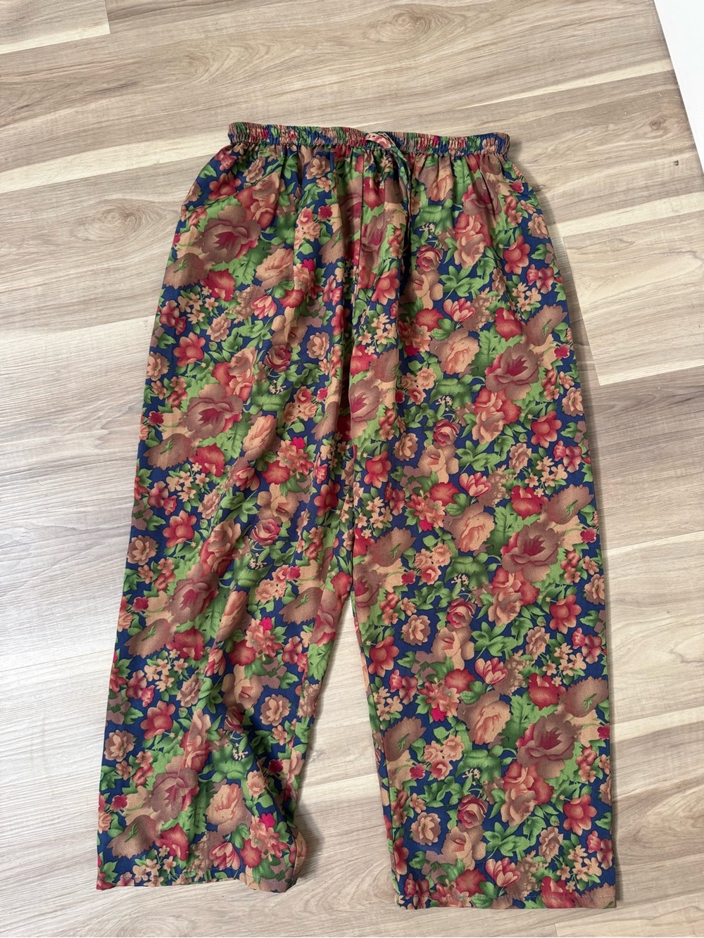 Floral Wide-Leg Elastic Waist Pants - Multicolor